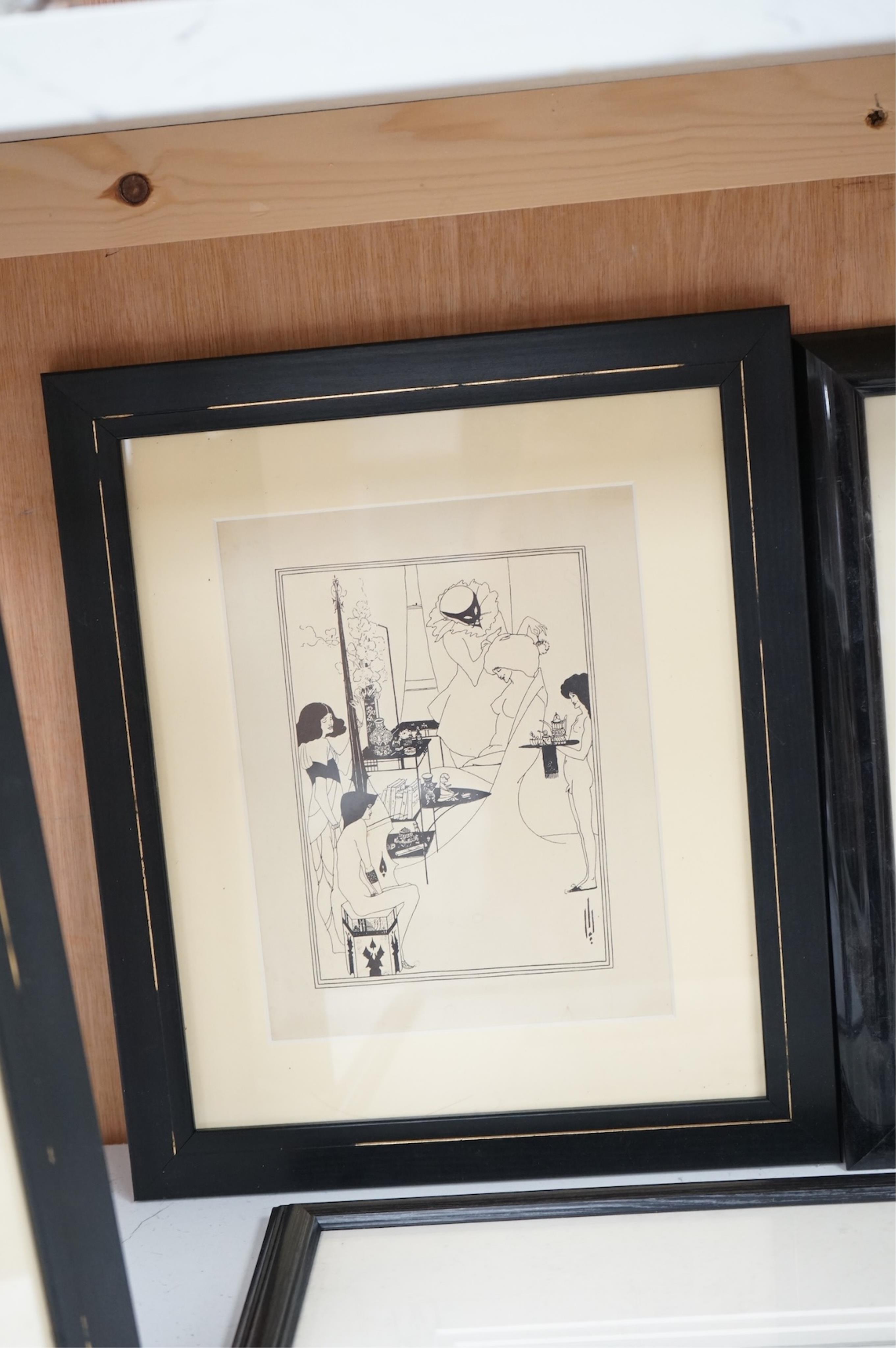 After Aubrey Beardsley (1872-1898), various scenes to include ‘Messalina’ and 'The Stomach Dancer', unsigned, eight prints, largest 24 x 17cm